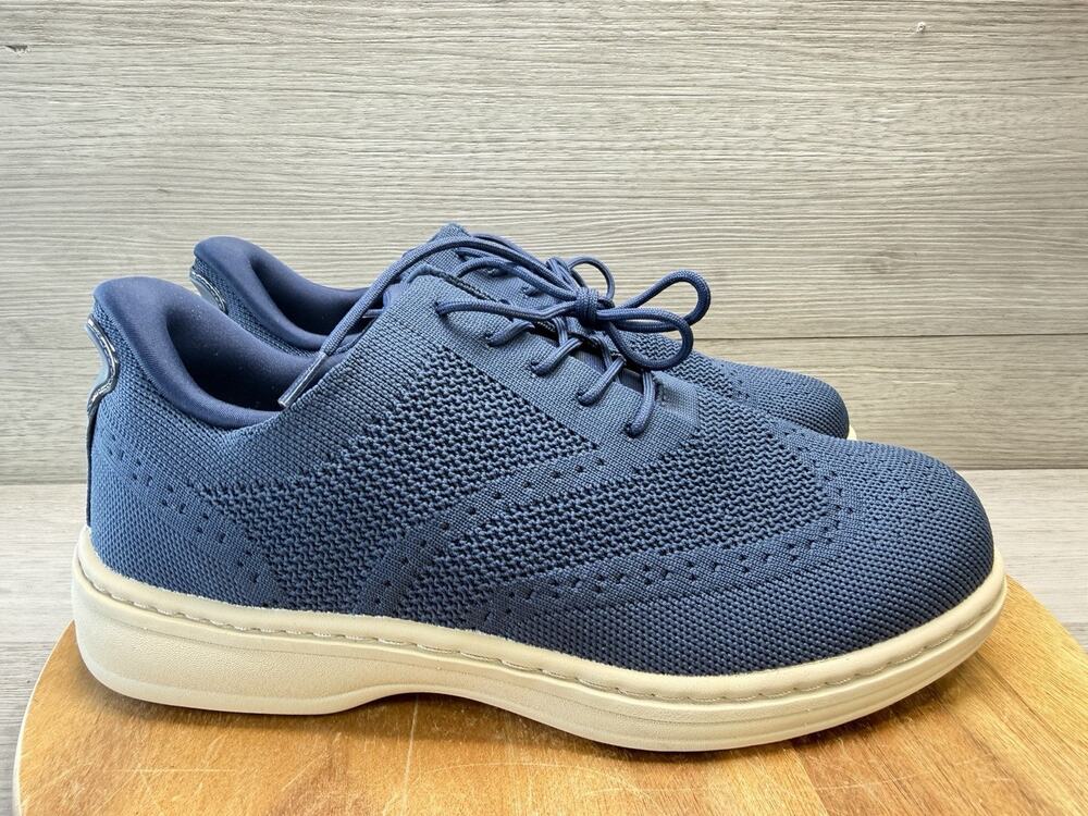 ORTHOFEET Rex Hands Free Wingtip Shoe Navy Blue Knit Fabric. Men’s 8